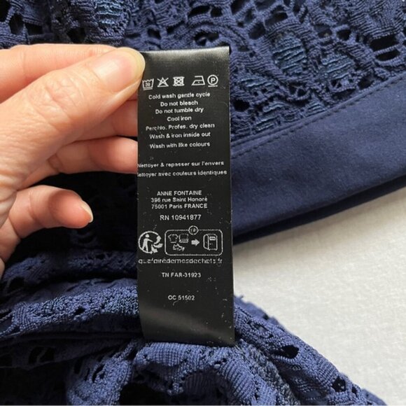 NWT Anne Fontaine Judith Short Sleeve Lace Button Up 3/4 Poplin Sleeve Blouse - Picture 7 of 10